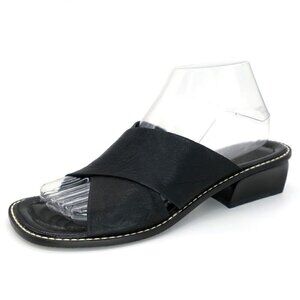 Donald Pliner Asia Cross Strap Black Leather Slip-on Slides Sandals Women's 7.5